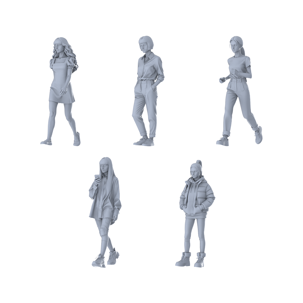 MRY-SFW LYTR644 Modern Daily Multi-Style Young Female Multi-Pose Five-Person Set Miniature Car Diorama Figures Scene Props Accessories Resin 3D Printed Resin Model Kit by SSMODEL