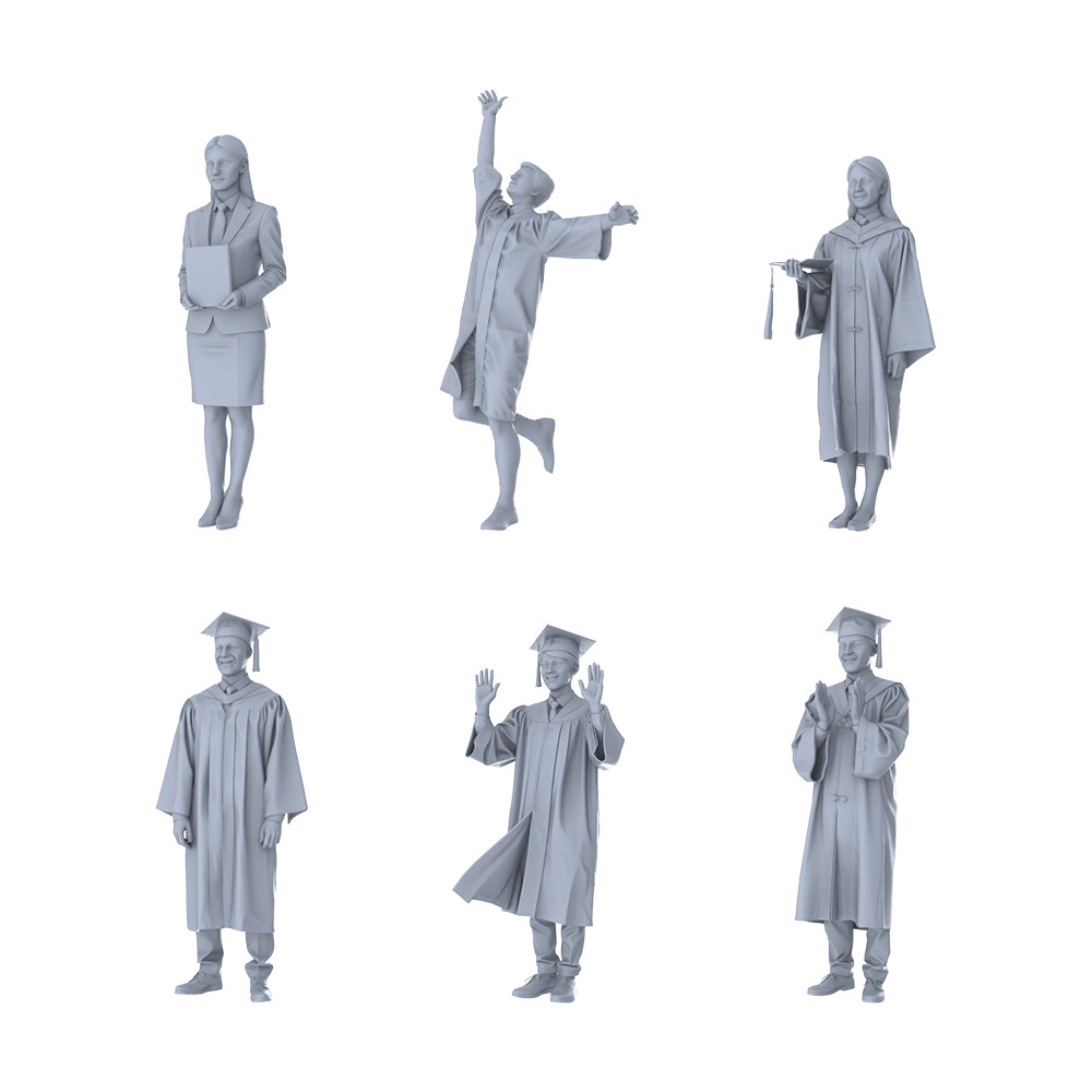 MRY-SFW LYTR466 Modern Campus Graduates Graduation Group of 6 Miniature Car Diorama Figures Scene Props Accessories Resin 3D Printed Resin Model Kit by SSMODEL