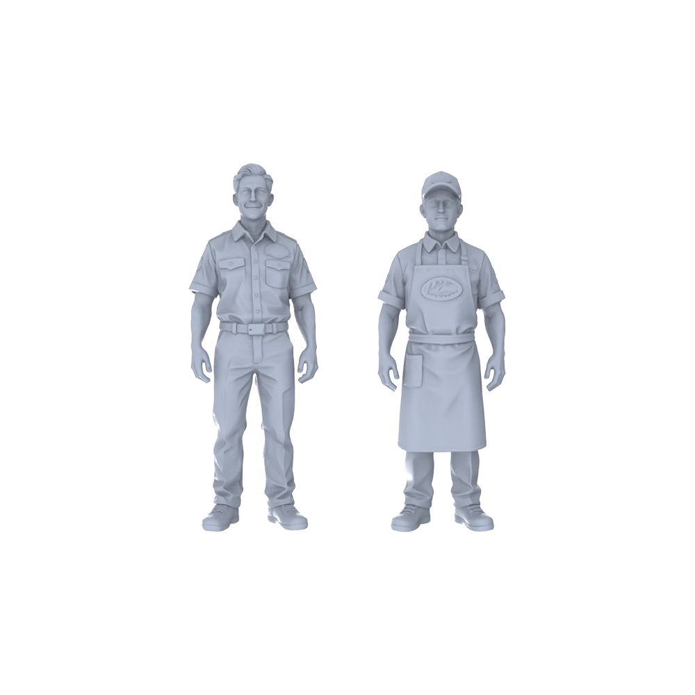 Yao's Studio LYTR206  Unpainted Miniature 2-Piece Set - Shop Owner & Staff Figures to Build Immersive Street Scenes Miniatures Diorama Resin Figures 3D Printed Resin Model Kit by SSMODEL