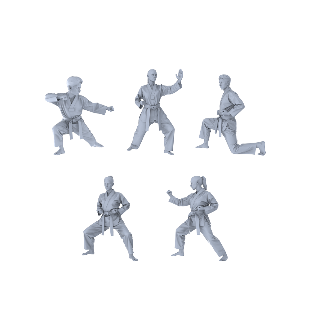 MRY-SFW LYTR560 Modern Dojo Karate Practitioners Pose Group of 5 Miniature Car Diorama Figures Scene Props Accessories Resin 3D Printed Resin Model Kit by SSMODEL
