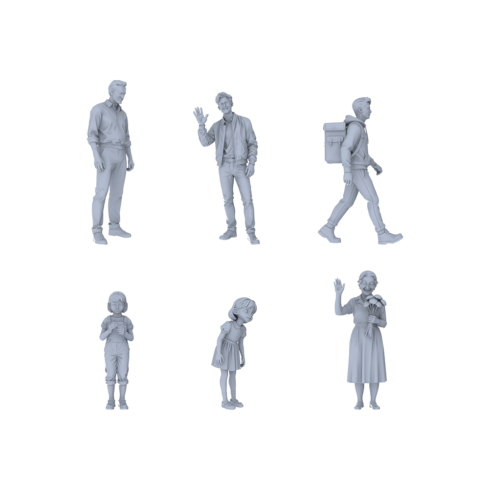 Yao's Studio LYTR207  Unpainted Miniature 6-Piece Set - City Vibrant Pedestrians Scene Models for Realistic Dioramas Miniatures Diorama Resin Figures 3D Printed Resin Model Kit by SSMODEL