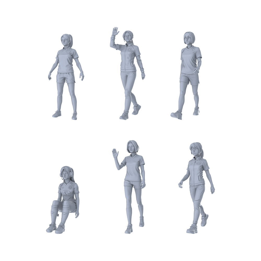 MRY-SFW LYTR379  Female Footballers 6-Pack, Ideal Stadium, Tabletop Painting Miniature Car Diorama Figures Scene Props Accessories Resin 3D Printed Resin Model Kit by SSMODEL