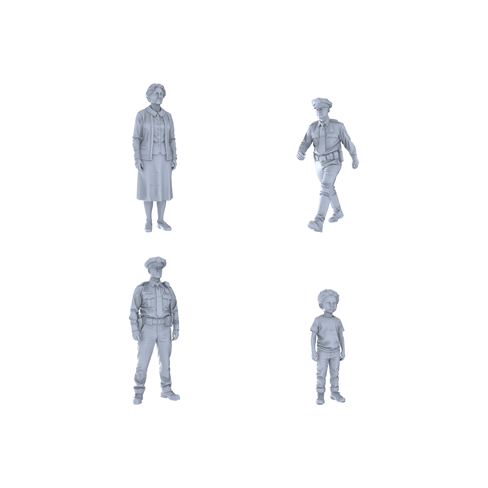 Yao's Studio LYTR309 Unpainted Police & Civilians Miniatures 4-Pack | For Diorama & Hobby Painting Miniatures Diorama Resin Figures 3D Printed Resin Model Kit by SSMODEL