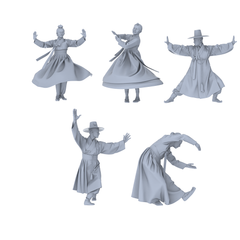 MRY-SFW LYTR751 Korean Traditional Dance Figure 5 pcs Miniature Car Diorama Figures Scene Props Accessories Resin 3D Printed Resin Model Kit by SSMODEL