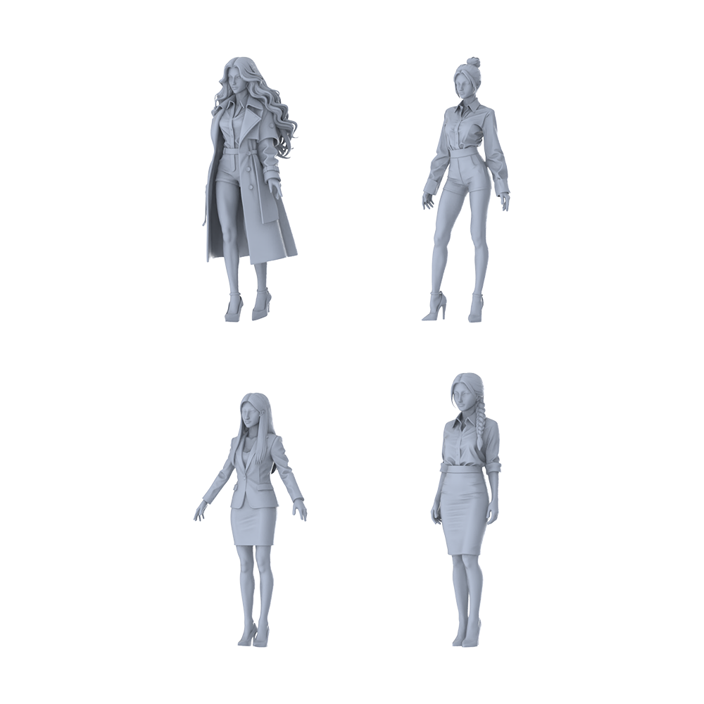 MRY-SFW LYTR650 Modern Office Commute Style Young Female Multi-Pose Four-Person Set Miniature Car Diorama Figures Scene Props Accessories Resin 3D Printed Resin Model Kit by SSMODEL