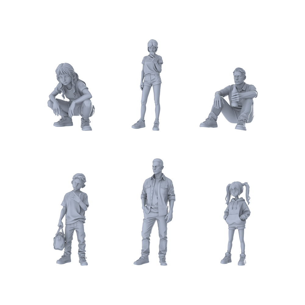 MRY-SFW LYTR572 Modern Daily Family Characters Pose Set of 6 Miniature Car Diorama Figures Scene Props Accessories Resin 3D Printed Resin Model Kit by SSMODEL