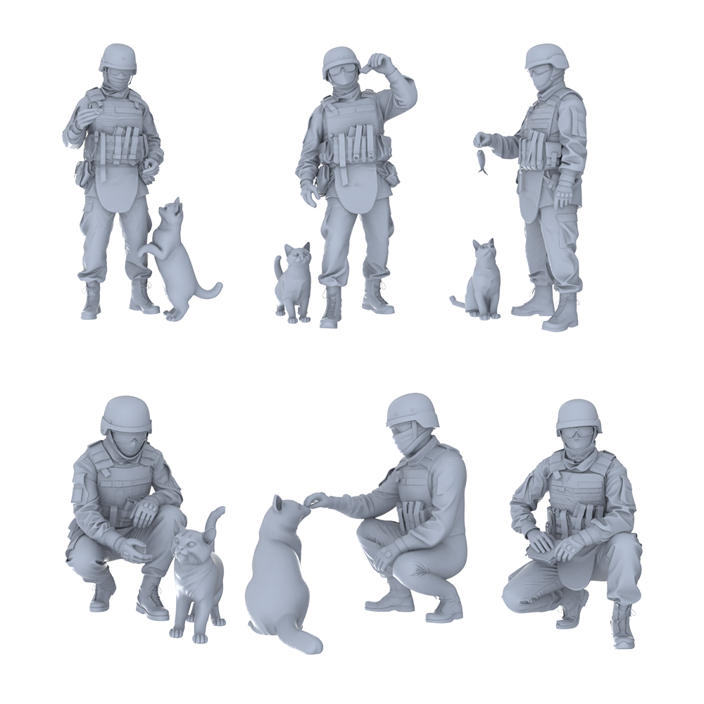 MRY-SFW LYGR494 Modern Ukrainian Army Six-Person Playing with Cat 3D Printed Resin Model Kit by SSMODEL