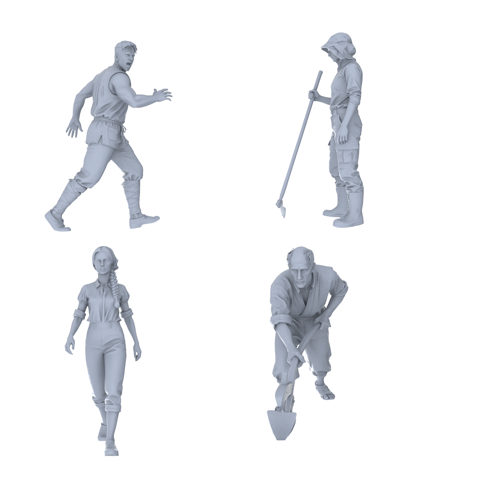 MRY-SFW LYTR775 Outdoor Laboring Dynamic Figure 4 pcs Miniature Car Diorama Figures Scene Props Accessories Resin 3D Printed Resin Model Kit by SSMODEL