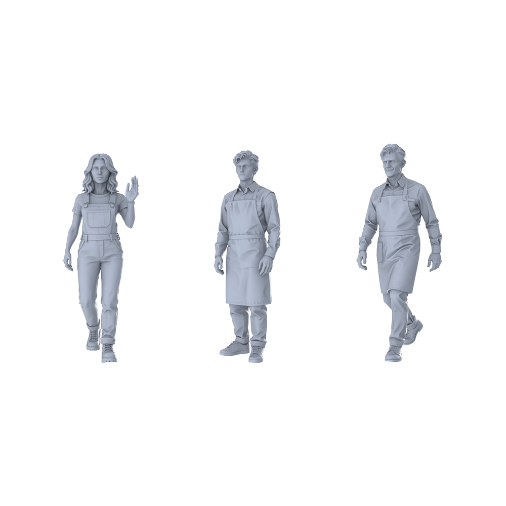 MRY-SFW LYTR374  Food Staff 3-Pack, Ideal Restaurant, Tabletop Painting Miniature Car Diorama Figures Scene Props Accessories Resin 3D Printed Resin Model Kit by SSMODEL