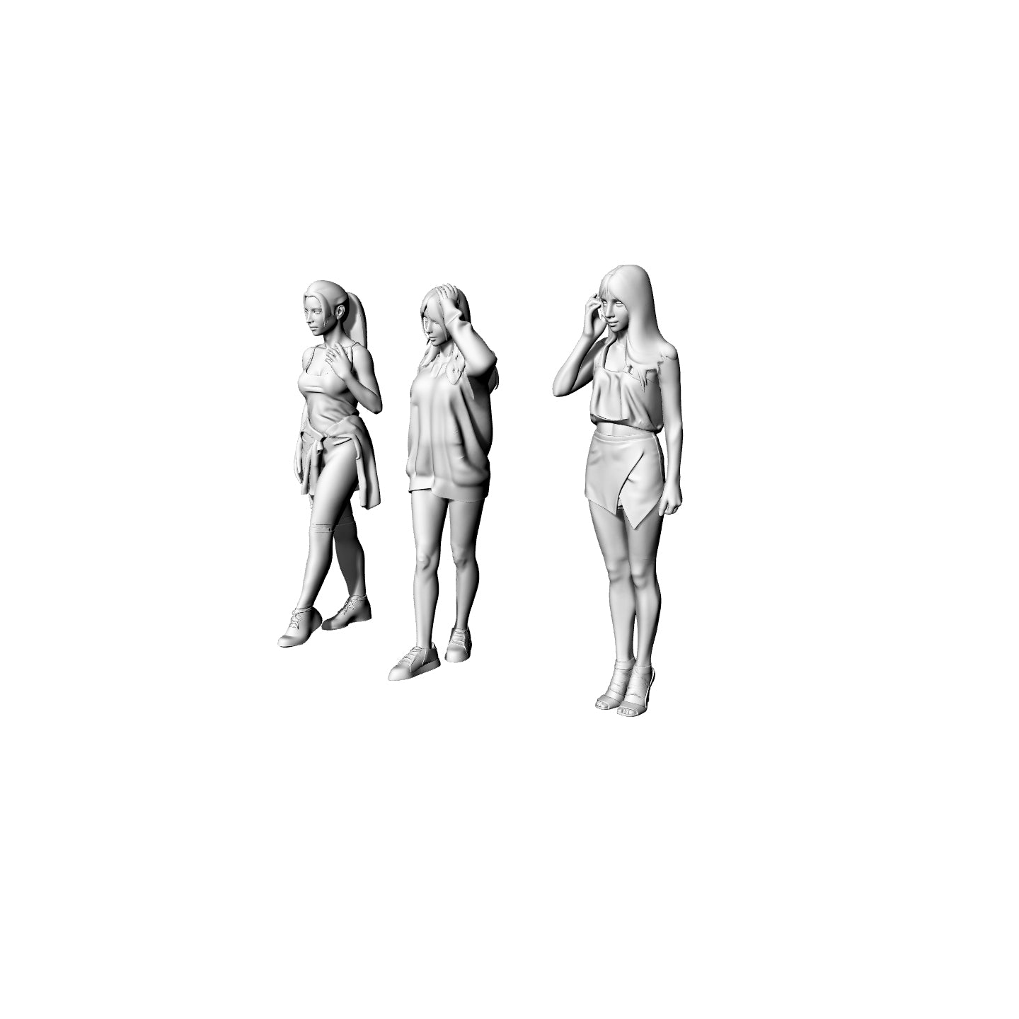 Detail view of Yao's Studio LYTR070  Urban Fashion Girls 3-Pack 3D Print Model, Unpainted Trendy Figures, DIY Painting Kit 1set Model