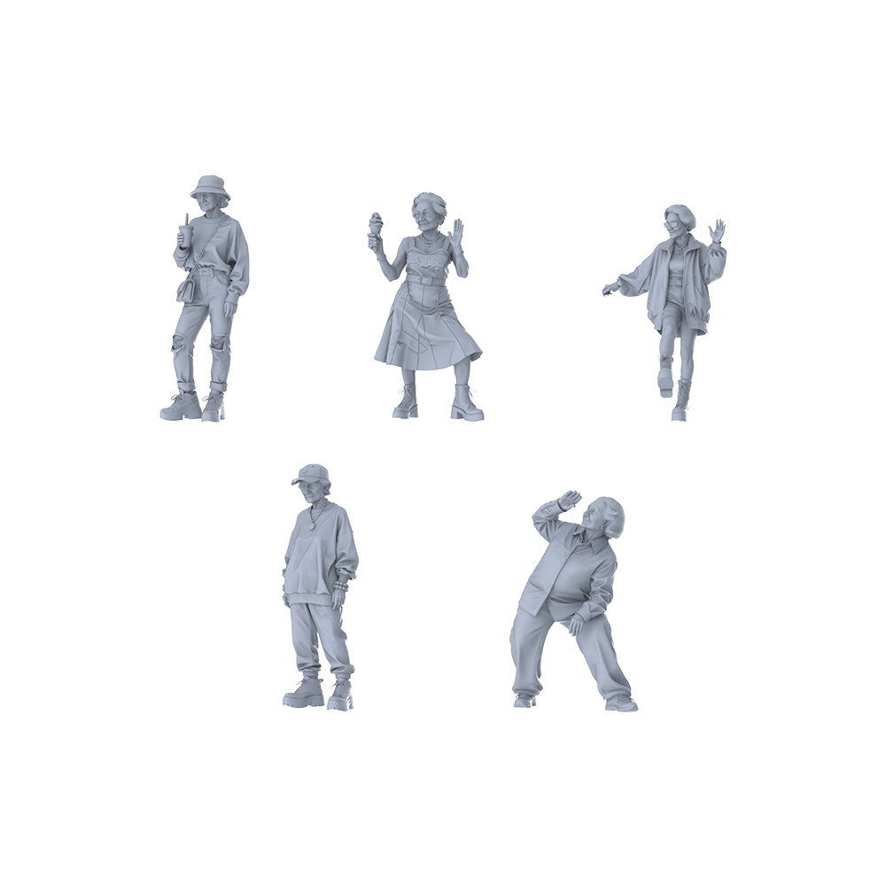MRY-SFW LYTR629 Modern Trend Mix Style Elderly Character Multi-Pose Five-Person Set Miniature Car Diorama Figures Scene Props Accessories Resin 3D Printed Resin Model Kit by SSMODEL