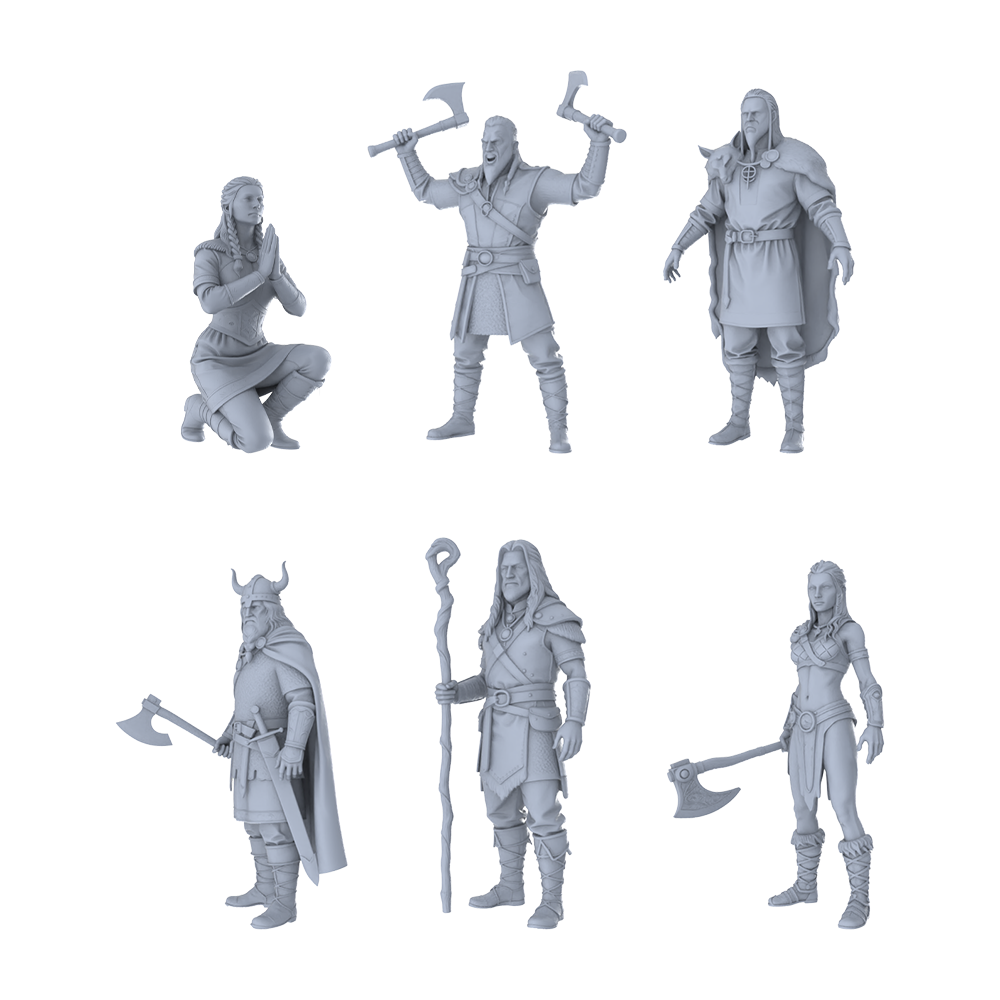 MRY-SFW LYTR479 Medieval Norse Vikings Clan Group of 6 Miniature Car Diorama Figures Scene Props Accessories Resin 3D Printed Resin Model Kit by SSMODEL