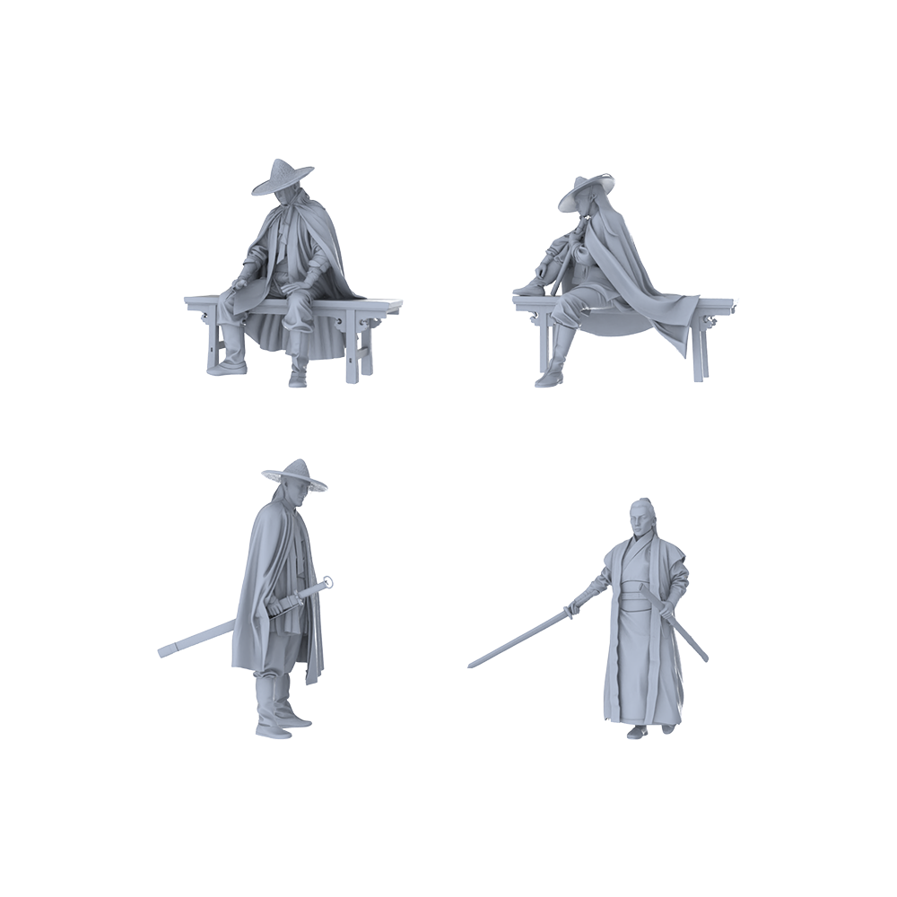 MRY-SFW LYTR490 Ancient Swordsmen Wandering Heroes Group of 4 Miniature Car Diorama Figures Scene Props Accessories Resin 3D Printed Resin Model Kit by SSMODEL