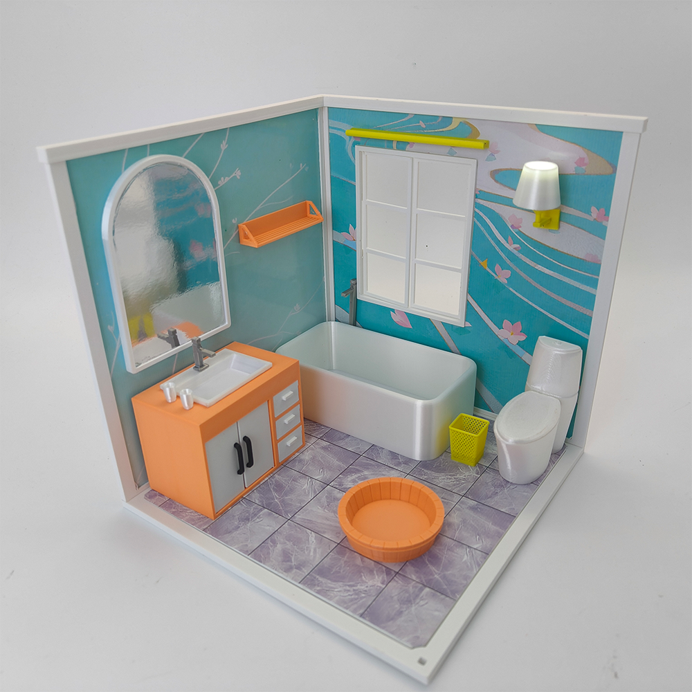 LYTP121003 1/12 Geometric Sweetness Spring Bathroom 3D Printing DIY Miniature Scenes Dollhouse Creative Decorations Desktop Scenarios Mini Models 12-Inch BJD OB Doll — scale model kit