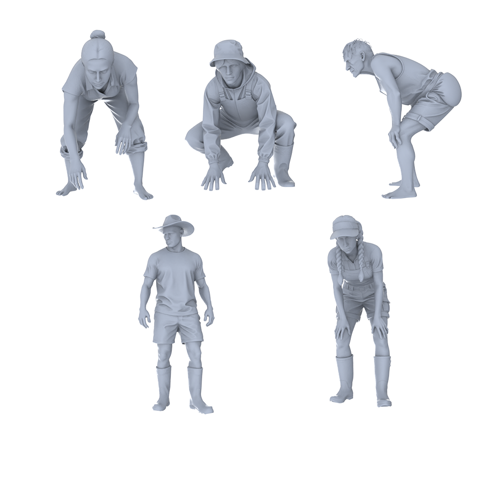 MRY-SFW LYTR771 Outdoor Laboring Pose Figure 5 pcs Miniature Car Diorama Figures Scene Props Accessories Resin 3D Printed Resin Model Kit by SSMODEL
