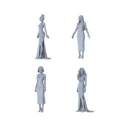 MRY-SFW LYTR664 Modern Evening Gown Style Young Female Multi-Pose Four-Person Set Miniature Car Diorama Figures Scene Props Accessories Resin 3D Printed Resin Model Kit by SSMODEL