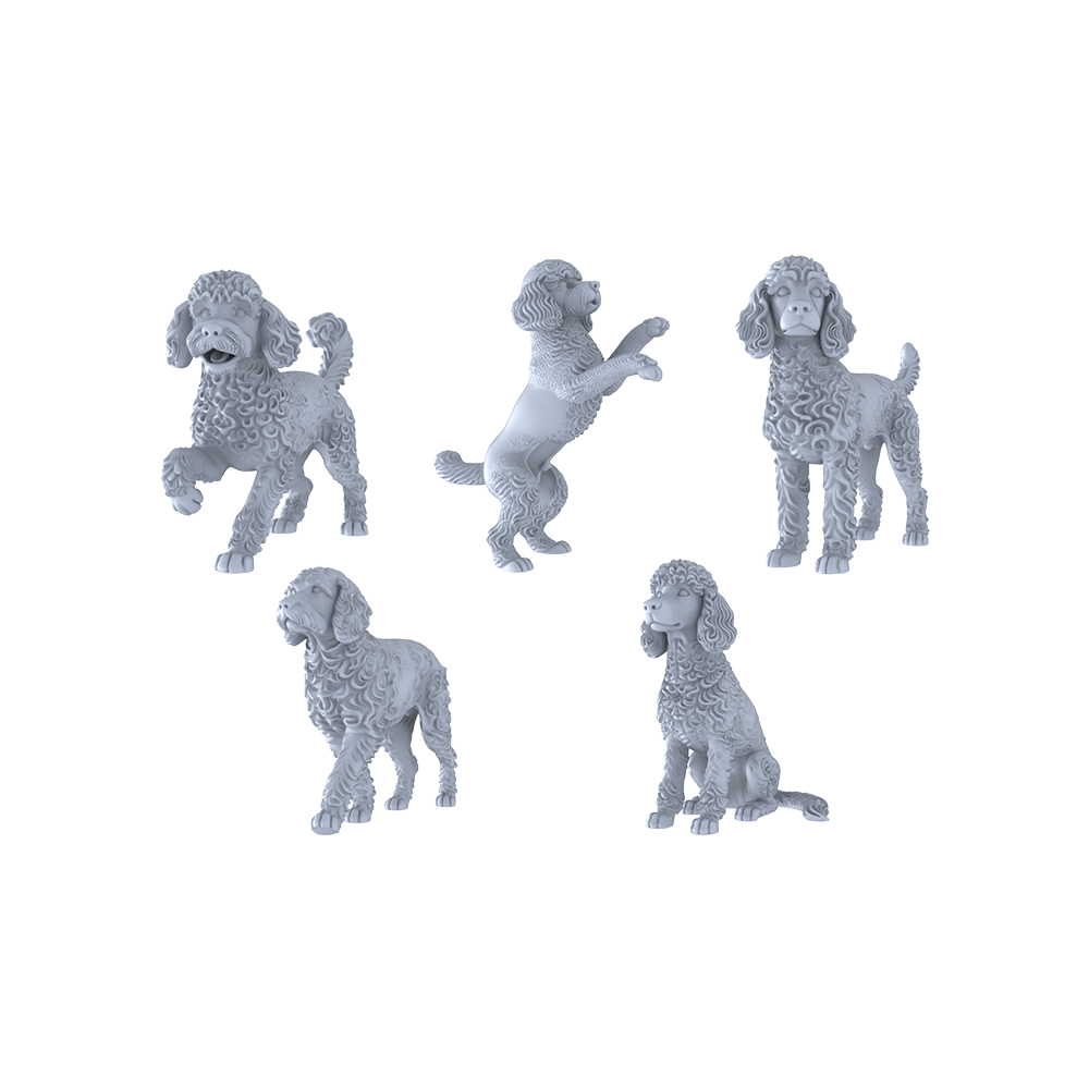 Yao's Studio LYTR260 Poodle Resin Miniature Model 5-Figure Set, Unpainted Cute Interactive Pet Figures, DIY Painting Scene Decoration Miniatures Diorama Resin Figures 3D Printed Resin Model Kit by SSMODEL