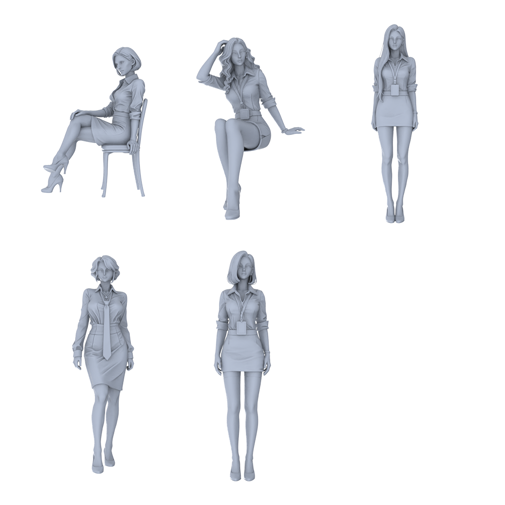 MRY-SFW LYTR698 Modern Figure Office Staff Business Lady 5 pcs Miniature Car Diorama Figures Scene Props Accessories Resin 3D Printed Resin Model Kit by SSMODEL