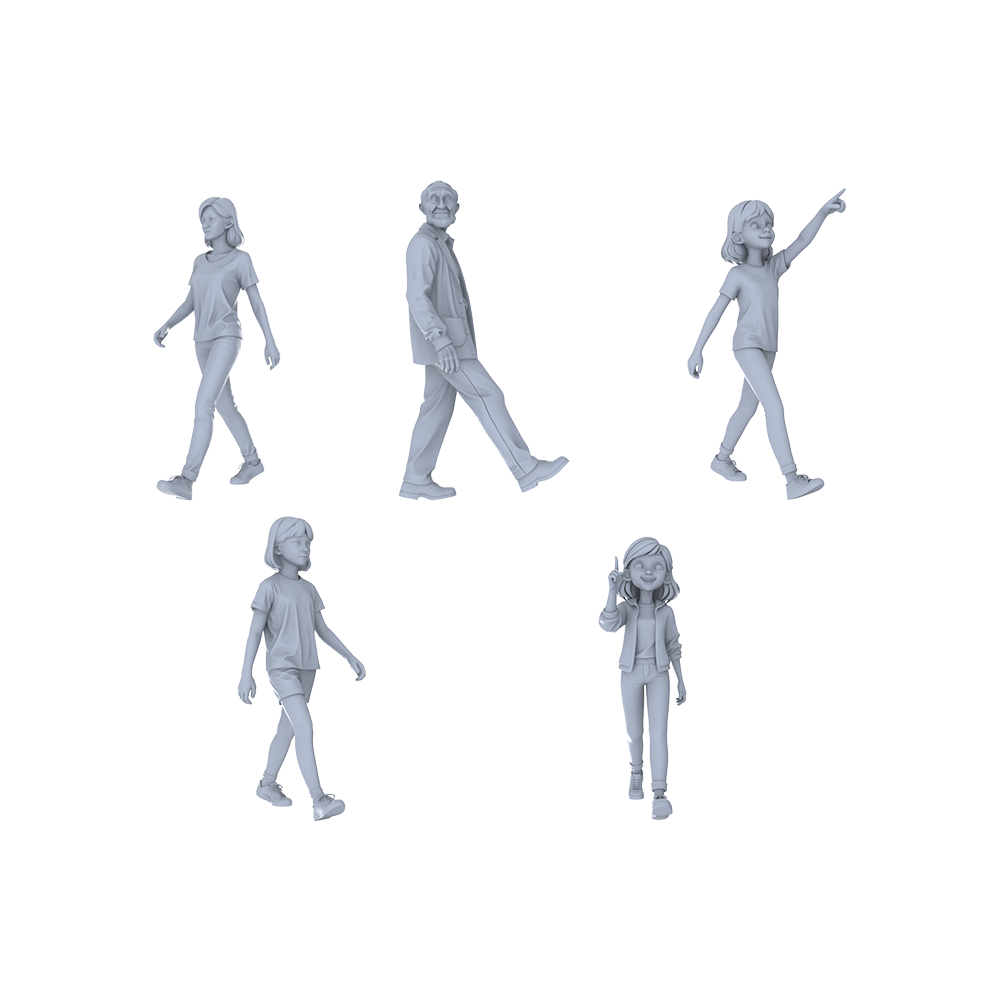 Yao's Studio LYTR209 Unpainted Miniature 5-Piece Set - All-Age Walkers Models for Lifelike Diorama Projects Miniatures Diorama Resin Figures 3D Printed Resin Model Kit by SSMODEL