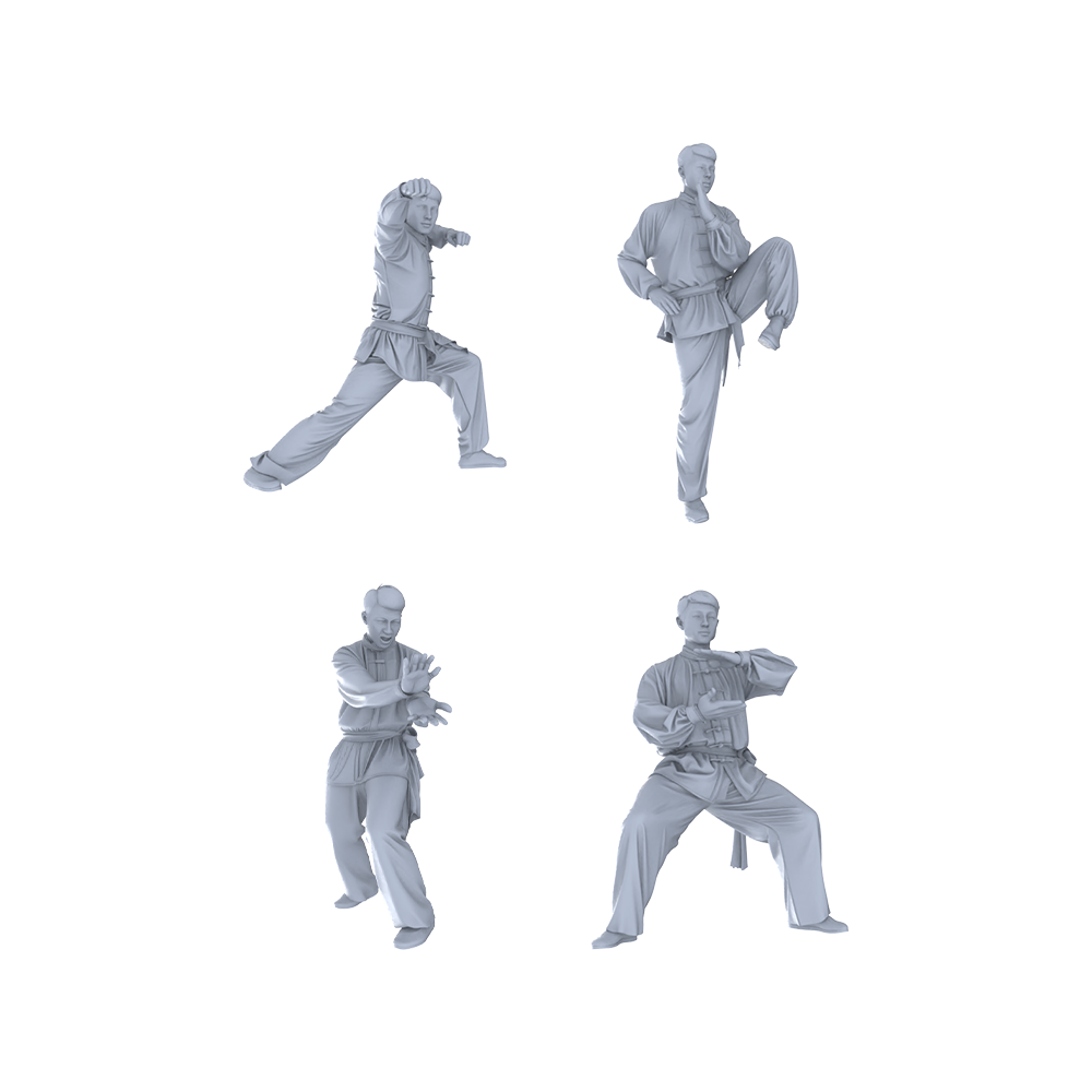 MRY-SFW LYTR488 Modern Martial Artists Kung Fu Stances Group of 4 Miniature Car Diorama Figures Scene Props Accessories Resin 3D Printed Resin Model Kit by SSMODEL