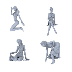 Detail view of MRY-SFW LYTR741 Modern Beach Sitting Female 4 pcs Miniature Car Diorama Figures Scene Props Accessories Resin Model