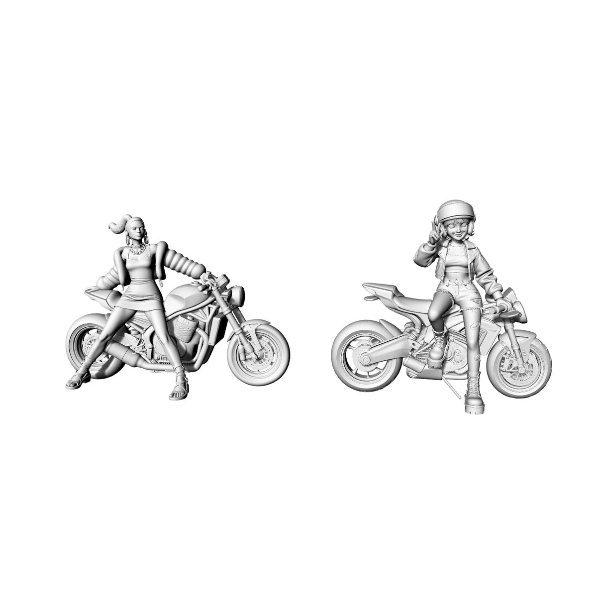 Yao's Studio LYTR067  Trendy Female Biker 3D Print Model, Unpainted Motorcycle Girl Figure, DIY Painting Kit 1set 3D Printed Resin Model Kit by SSMODEL