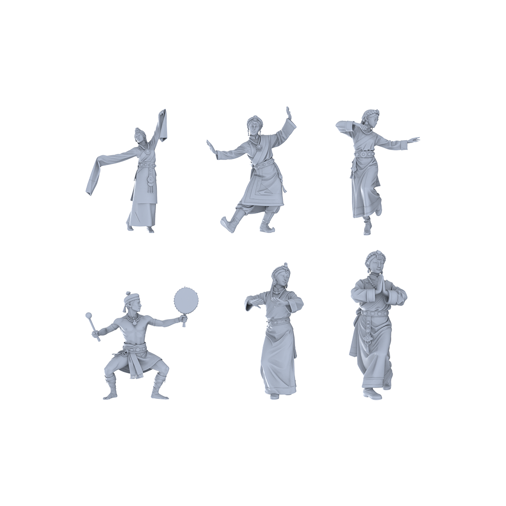 Yao's Studio LYTR283 Tibetan Dance Hexad Resin Miniature Model 6-Figure Set, Unpainted Ethnic Performance Figures, DIY Painting Scene Decoration Miniatures Diorama Resin Figures 3D Printed Resin Model Kit by SSMODEL