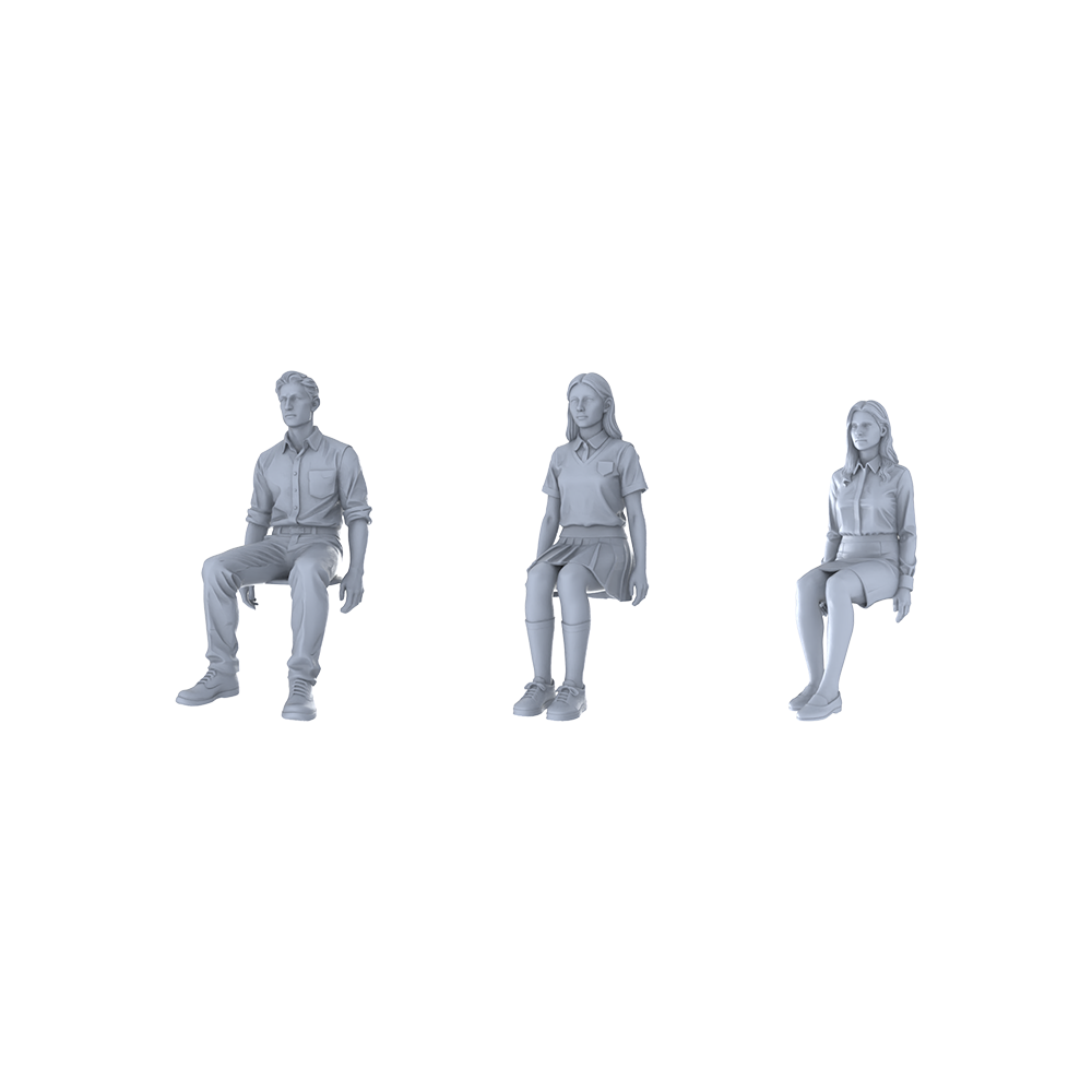 Yao's Studio LYTR312  3-Pack Unpainted Seated People | Ideal for Scene Building & Hobby Customization Miniatures Diorama Resin Figures 3D Printed Resin Model Kit by SSMODEL