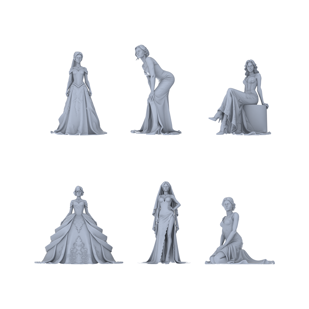 Yao's Studio LYTR186  Wedding Gown Women Resin Miniature Model 6-Figure Set, Unpainted Bridal & Banquet Figures, DIY Painting Scene Decoration Miniatures Diorama Resin Figures 3D Printed Resin Model Kit by SSMODEL