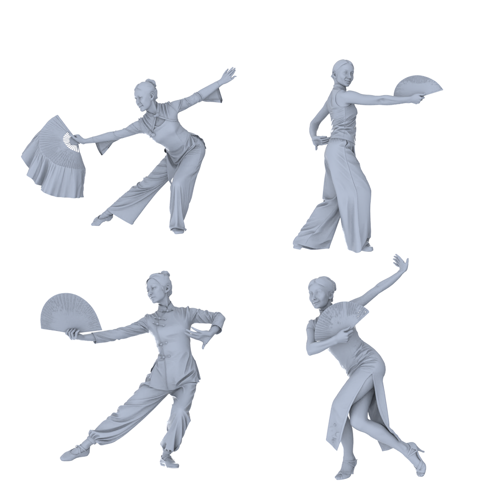 MRY-SFW LYTR760 Chinese Classical Fan Dance Figure 4 pcs Miniature Car Diorama Figures Scene Props Accessories Resin 3D Printed Resin Model Kit by SSMODEL