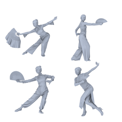 MRY-SFW LYTR760 Chinese Classical Fan Dance Figure 4 pcs Miniature Car Diorama Figures Scene Props Accessories Resin 3D Printed Resin Model Kit by SSMODEL