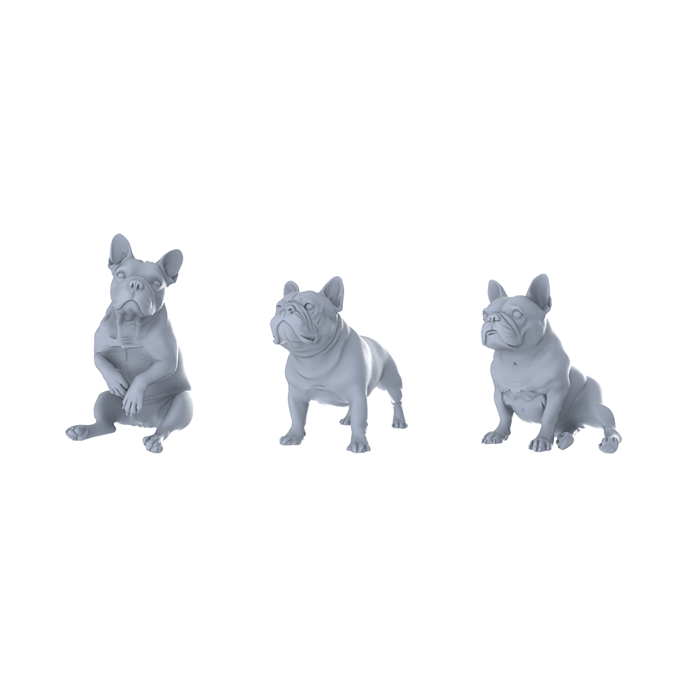 MRY-SFW LYTR531 Modern French Bulldogs Pose Group of 3 Miniature Car Diorama Figures Scene Props Accessories Resin 3D Printed Resin Model Kit by SSMODEL