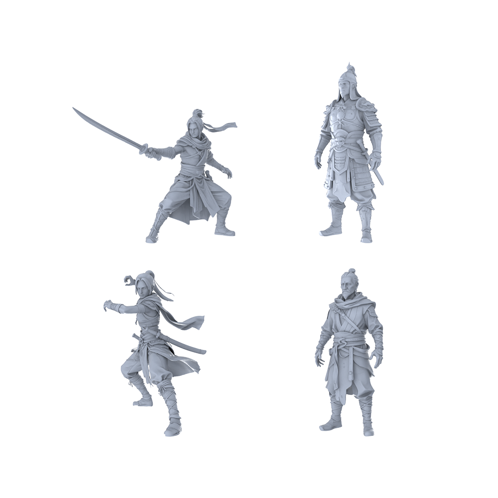 Yao's Studio LYTR298 Ancient Martial Arts Quartet Resin Miniature Model 4-Figure Set, Unpainted Swordsman & General Figures, DIY Painting Scene Decoration Miniatures Diorama Resin Figures 3D Printed Resin Model Kit by SSMODEL