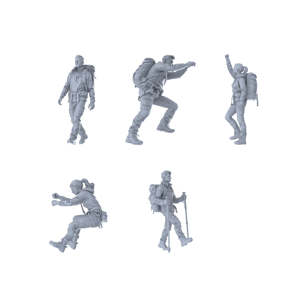 MRY-SFW LYTR677 Modern Outdoor Mountaineering Climbing Style Multi-Character Multi-Pose Five-Person Set Miniature Car Diorama Figures Scene Props Accessories Resin 3D Printed Resin Model Kit by SSMODEL