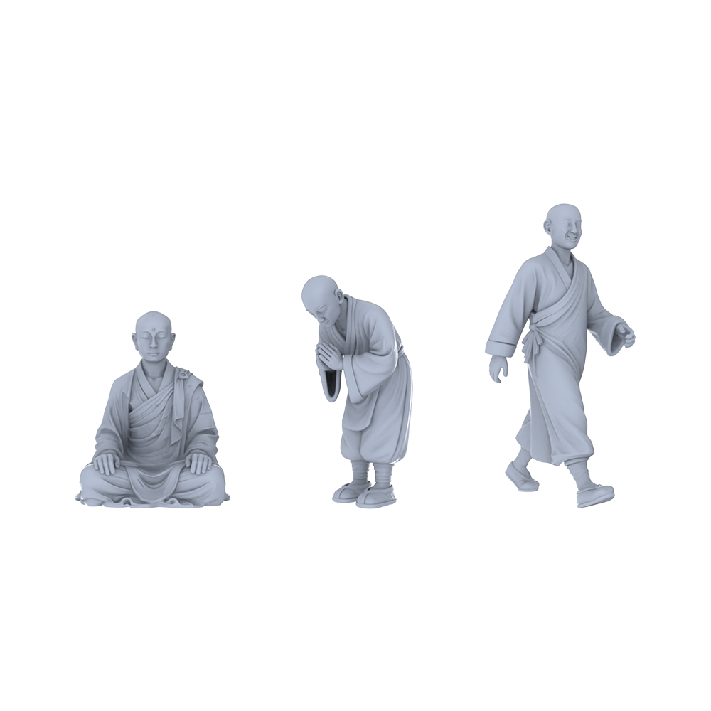 Yao's Studio LYTR249  Monk Figures Resin Miniature Model 3-Figure Set, Unpainted Meditation & Walking Figures, DIY Painting Scene Decoration Miniatures Diorama Resin Figures 3D Printed Resin Model Kit by SSMODEL