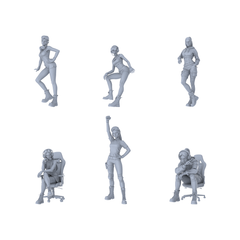 MRY-SFW LYTR551 Modern E-sports Trendy Girls Pose Group of 6 Miniature Car Diorama Figures Scene Props Accessories Resin 3D Printed Resin Model Kit by SSMODEL
