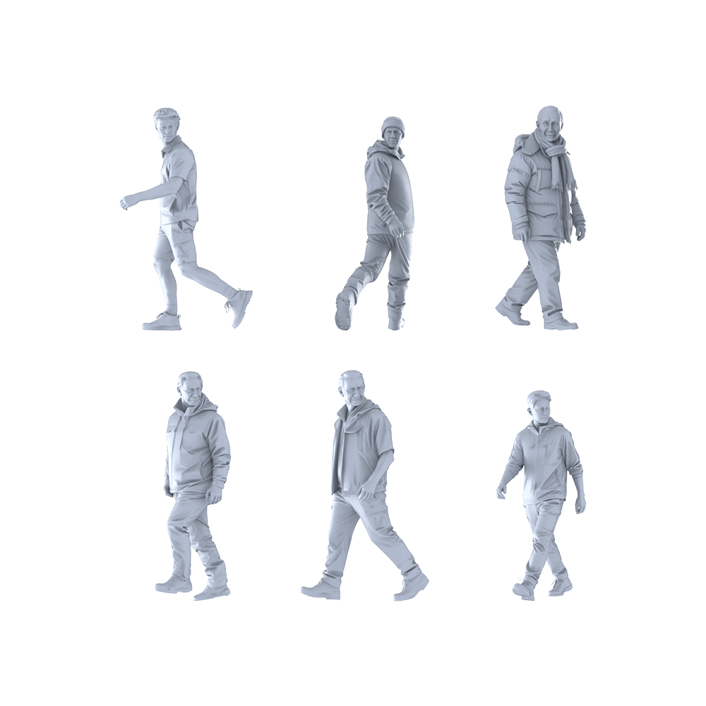 MRY-SFW LYTR670 Modern Daily Walking Style Male Multi-Pose Six-Person Set Miniature Car Diorama Figures Scene Props Accessories Resin 3D Printed Resin Model Kit by SSMODEL