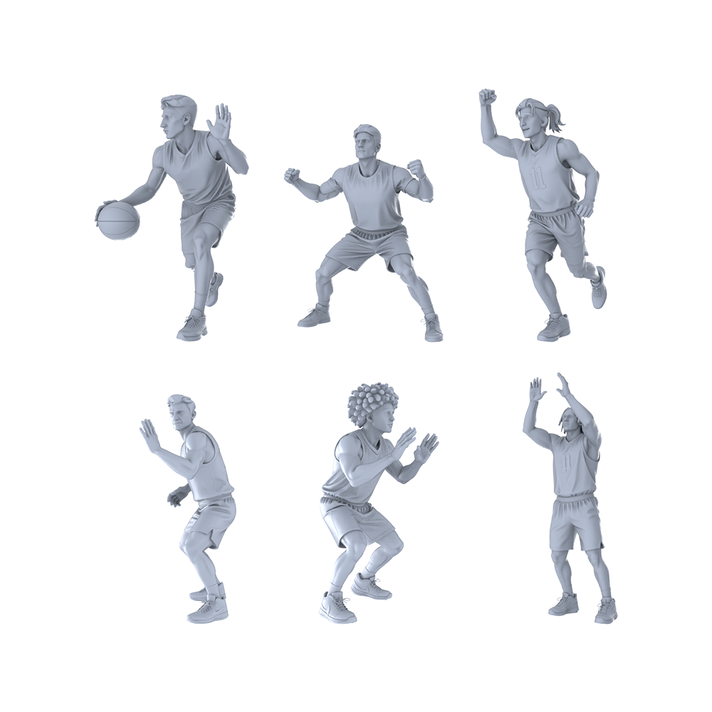 Yao's Studio LYTR276  Unpainted Miniature Basketball Diorama Set 6-Pack for Model Painting & Display Miniatures Diorama Resin Figures 3D Printed Resin Model Kit by SSMODEL