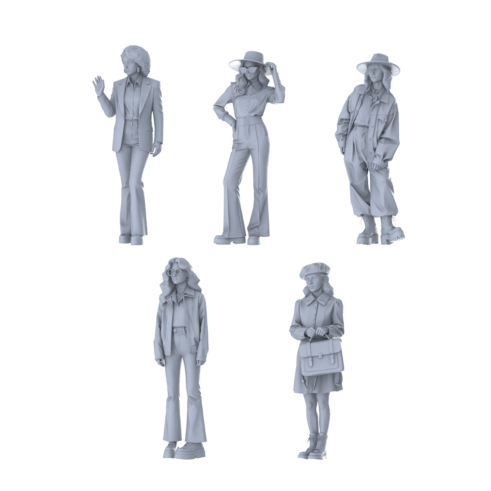 MRY-SFW LYTR635 Modern Retro Trend Style Young Female Multi-Pose Five-Person Set Miniature Car Diorama Figures Scene Props Accessories Resin 3D Printed Resin Model Kit by SSMODEL