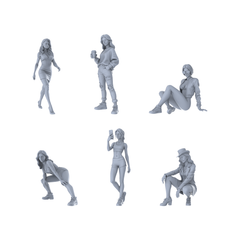 MRY-SFW LYTR571 Modern Urban Trendy Women Pose Group of 6 Miniature Car Diorama Figures Scene Props Accessories Resin 3D Printed Resin Model Kit by SSMODEL