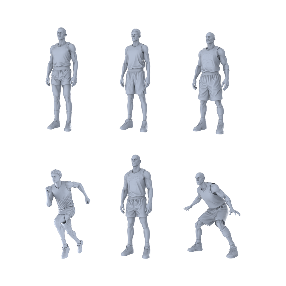 MRY-SFW LYTR495 Modern Basketball Players Court Poses Group of 6 Miniature Car Diorama Figures Scene Props Accessories Resin 3D Printed Resin Model Kit by SSMODEL