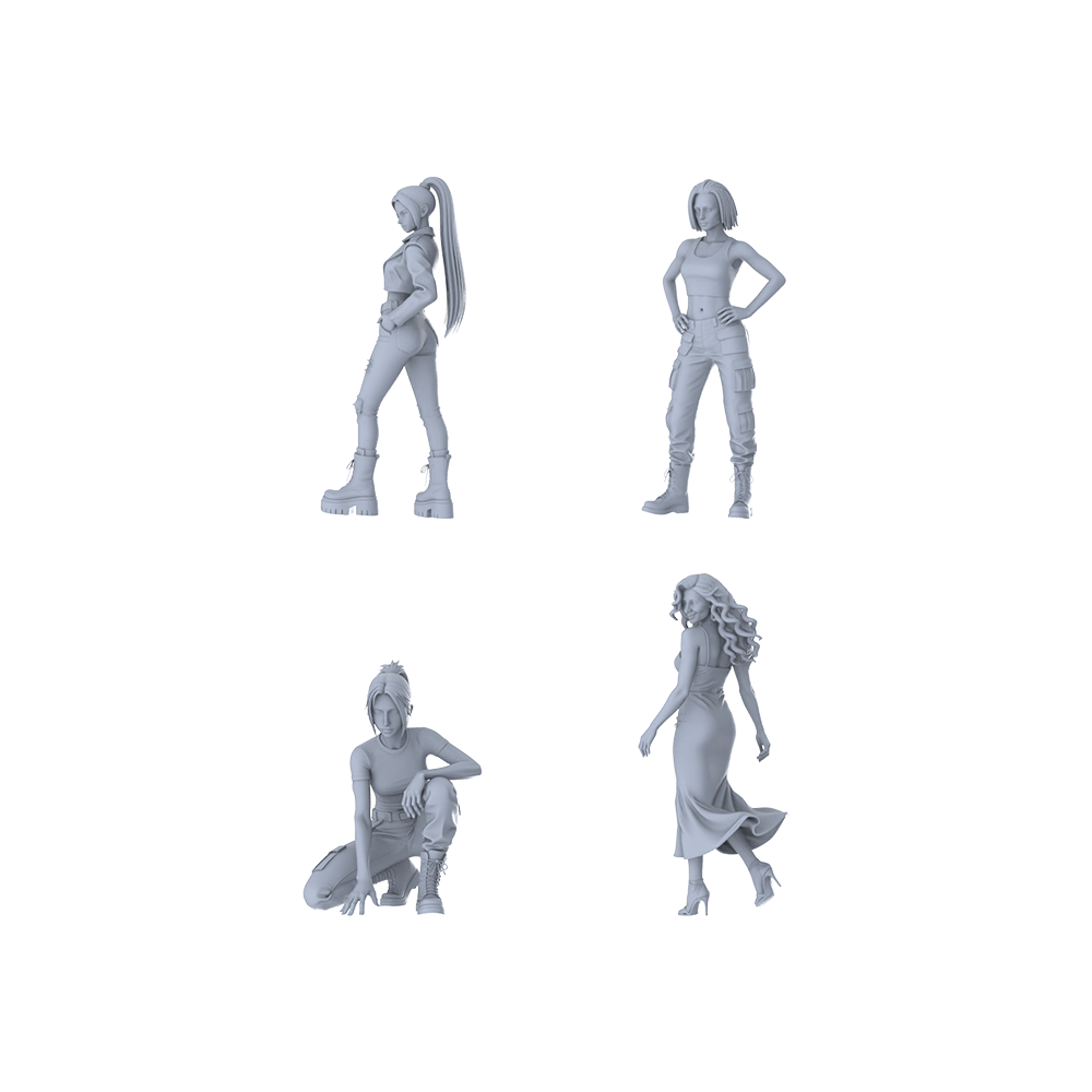 MRY-SFW LYTR641 Modern Cool Functional Style Young Female Multi-Pose Four-Person Set Miniature Car Diorama Figures Scene Props Accessories Resin 3D Printed Resin Model Kit by SSMODEL