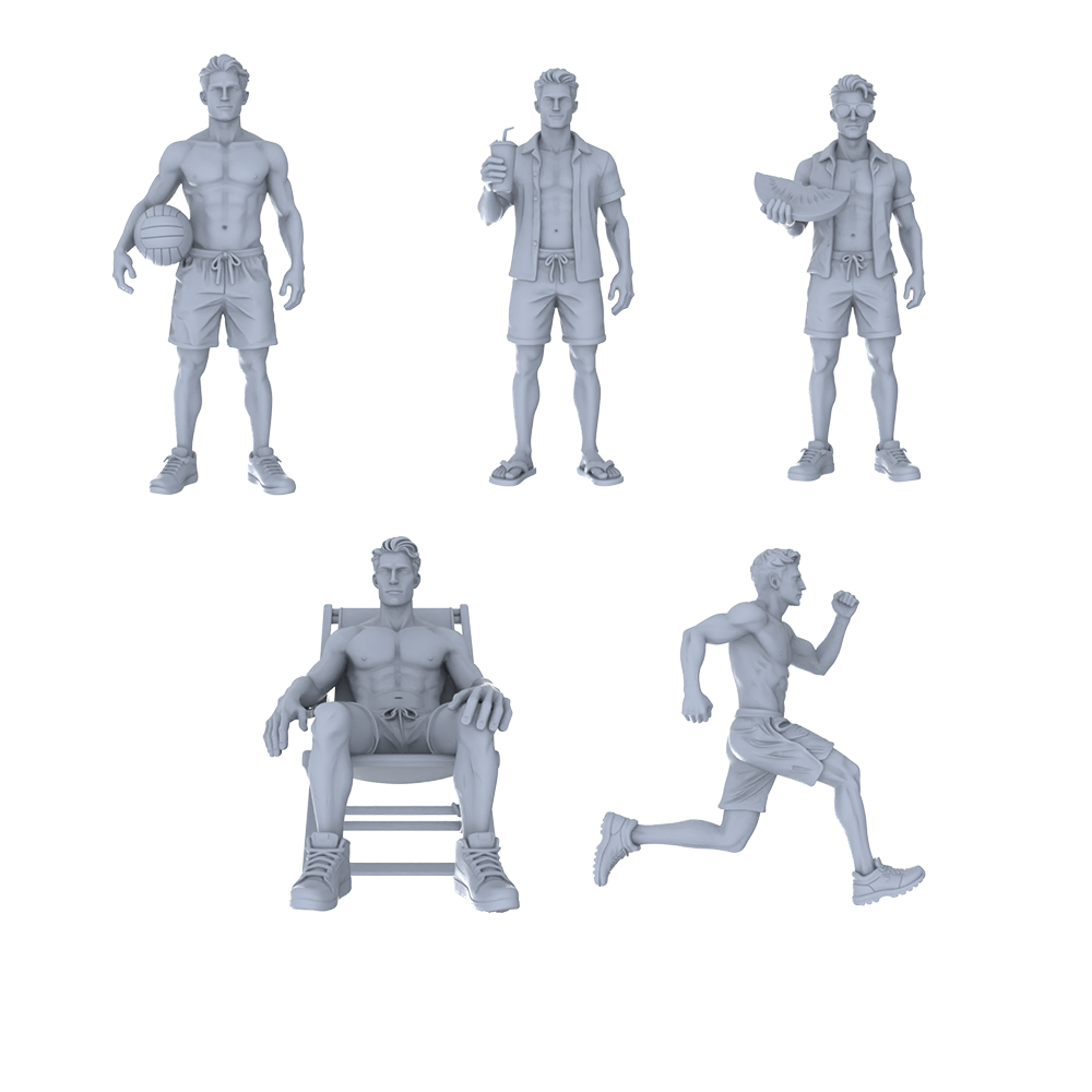 MRY-SFW LYTR735 Modern Beach Casual Male 5 pcs Miniature Car Diorama Figures Scene Props Accessories Resin 3D Printed Resin Model Kit by SSMODEL