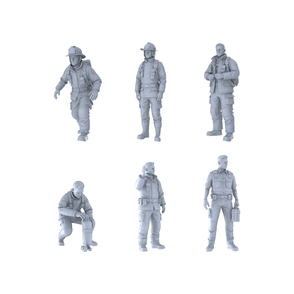 MRY-SFW LYTR521 Modern Firefighters Rescue Personnel Emergency Group of 6 Miniature Car Diorama Figures Scene Props Accessories Resin 3D Printed Resin Model Kit by SSMODEL