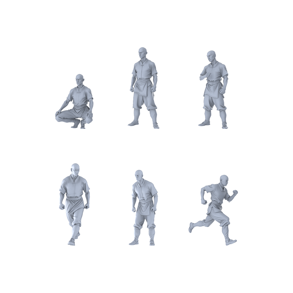MRY-SFW LYGR232 Ancient Shaolin Monks Six-Man Group 3D Printed Resin Model Kit by SSMODEL