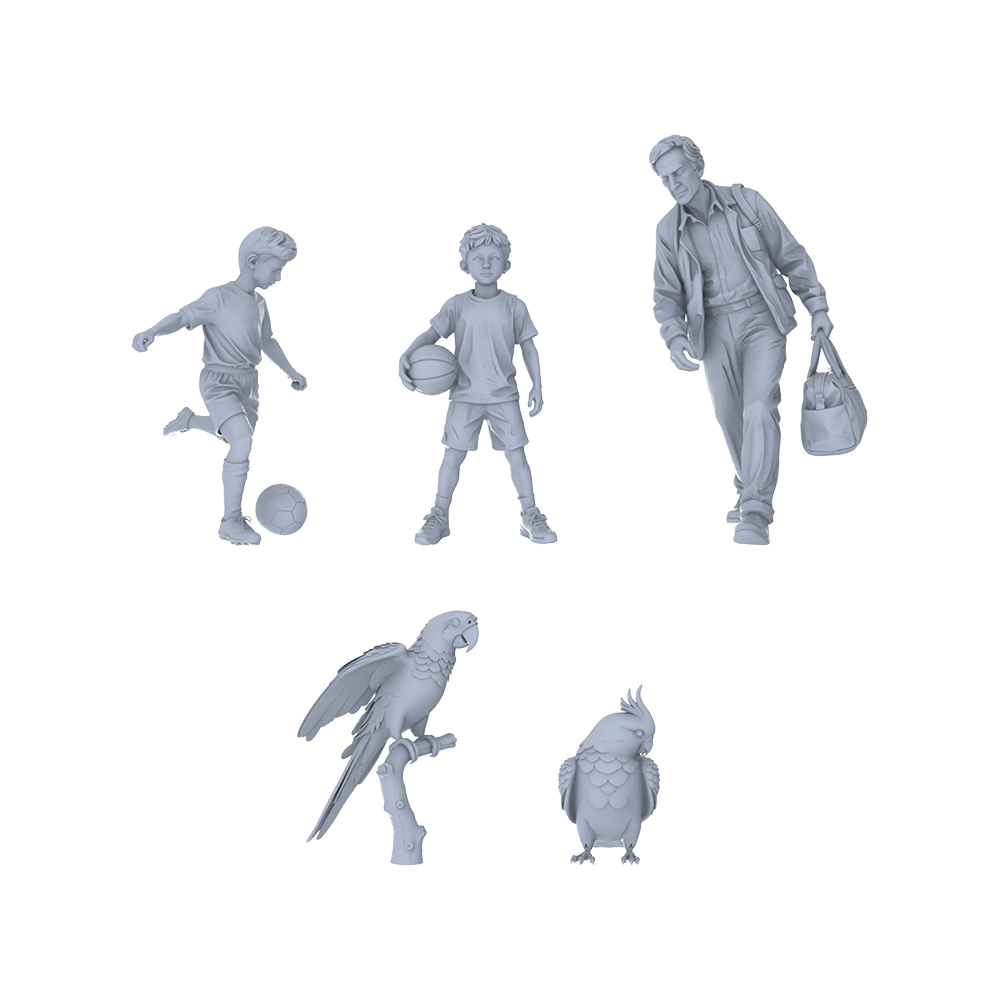 Yao's Studio LYTR224 5-Piece Unpainted Miniature Family Sports Set - Perfect for Community Park & Street Leisure Dioramas Miniatures Diorama Resin Figures 3D Printed Resin Model Kit by SSMODEL