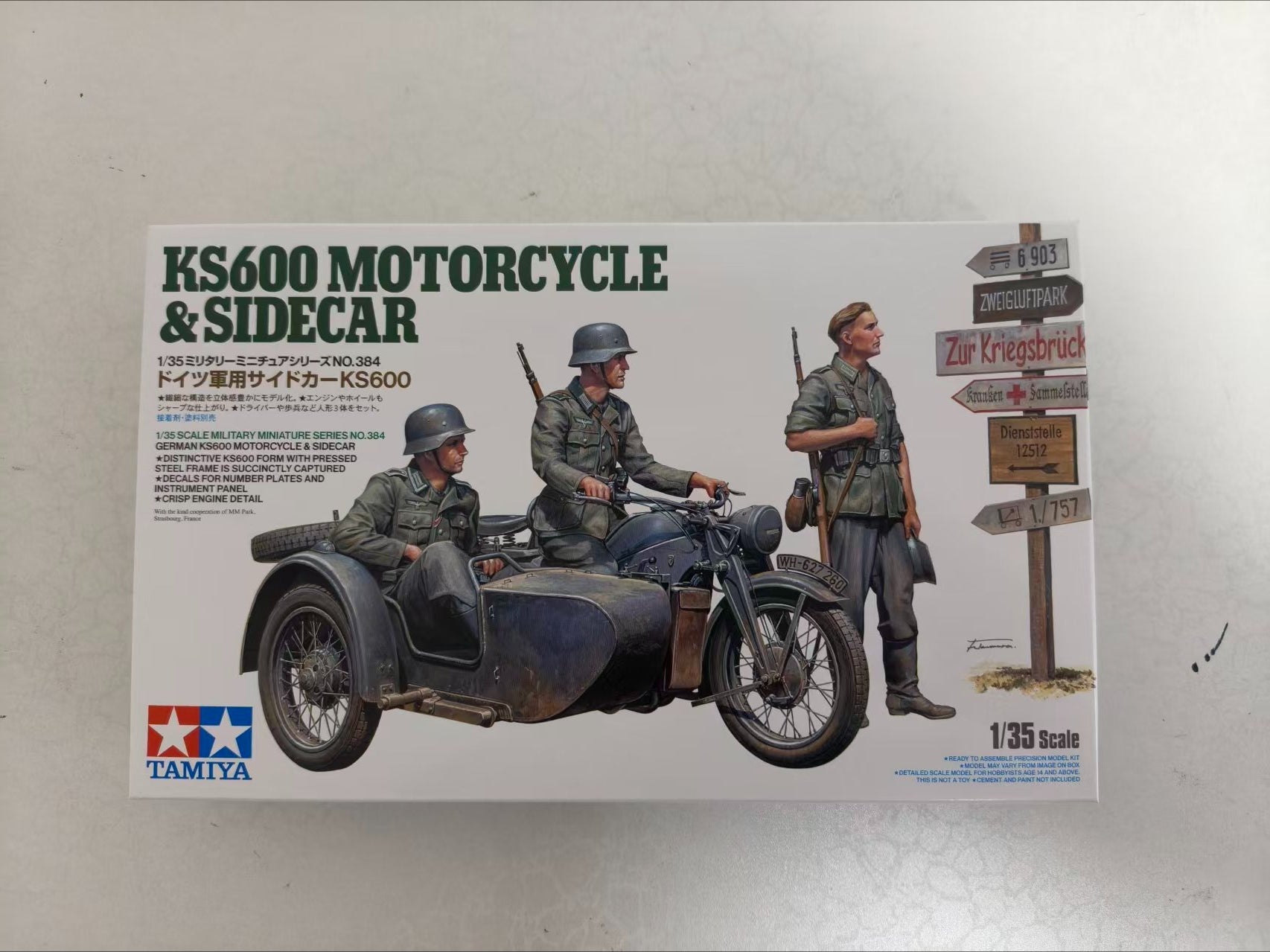 Tamiya 35384 1/35 Scale Military Model Kit WWII German KS600 Motorcycle &Sidecar