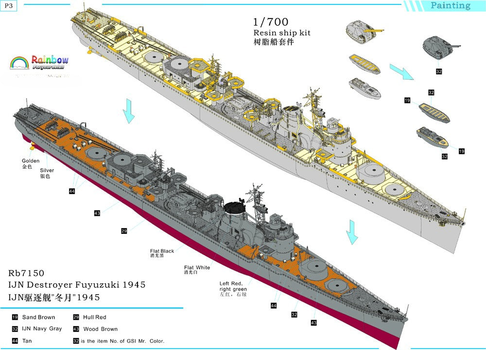 Rainbow resin kit 1/700 IJN Destroyer Fuyuzuki 1945 RB7150 — detail view 3