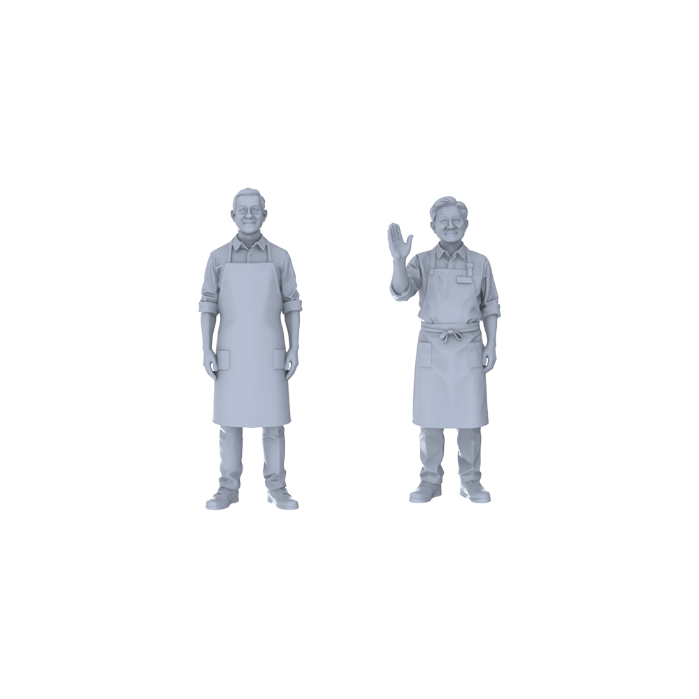 Yao's Studio LYTR236  2-Piece Unpainted Miniature Market Shop Set - Welcome Staff Perfect for Cafe, Restaurant & Creative Market Dioramas Miniatures Diorama Resin Figures 3D Printed Resin Model Kit by SSMODEL