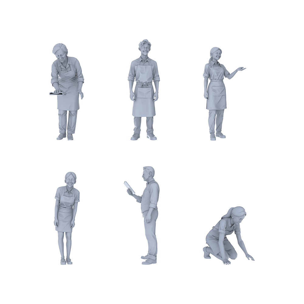 Yao's Studio LYTR241 Multi-Pose Food Service Figure 6-Pack, Unpainted Scene Building Kits for Diorama & Custom Painting Miniatures Diorama Resin Figures 3D Printed Resin Model Kit by SSMODEL